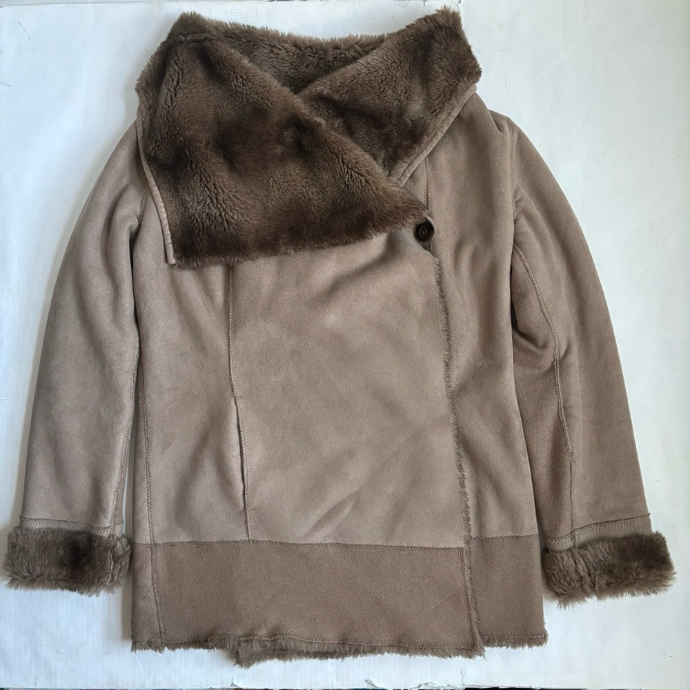 Pinko Faux Fur Suede Coat Cream Size Medium - Picture 9 of 17